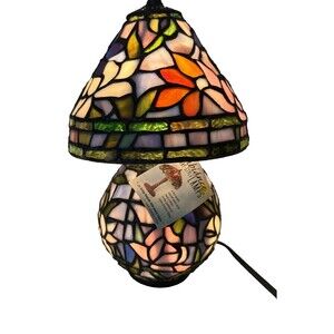 Vintage Tiffany Inspired Floral Leaded Glass Table Lamp by Ambiance